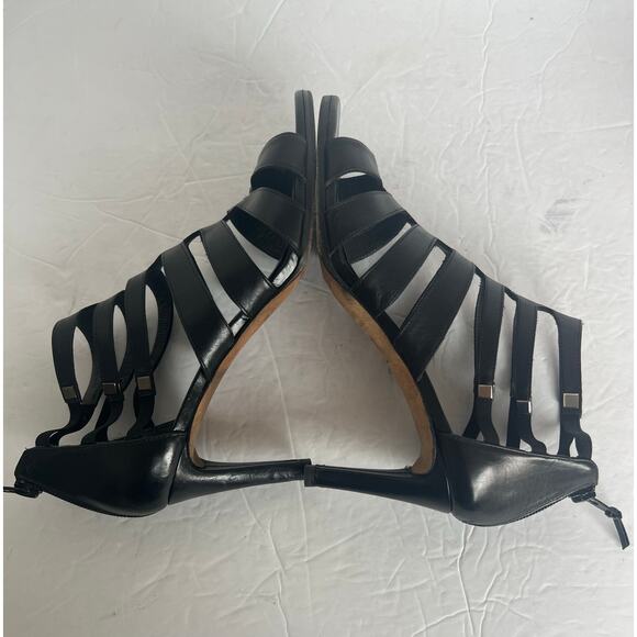 STUART WEITZMAN OUTBOUND BLACK LEATHER GLADIATOR STRAPPY HEEL SANDAL SZ 8M - Picture 7 of 12